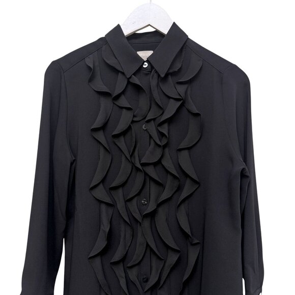 CHICO'S Black Ruffle Blouse Small (Chicos 1) Womens Top Long Sleeve Button Up - Picture 2 of 9